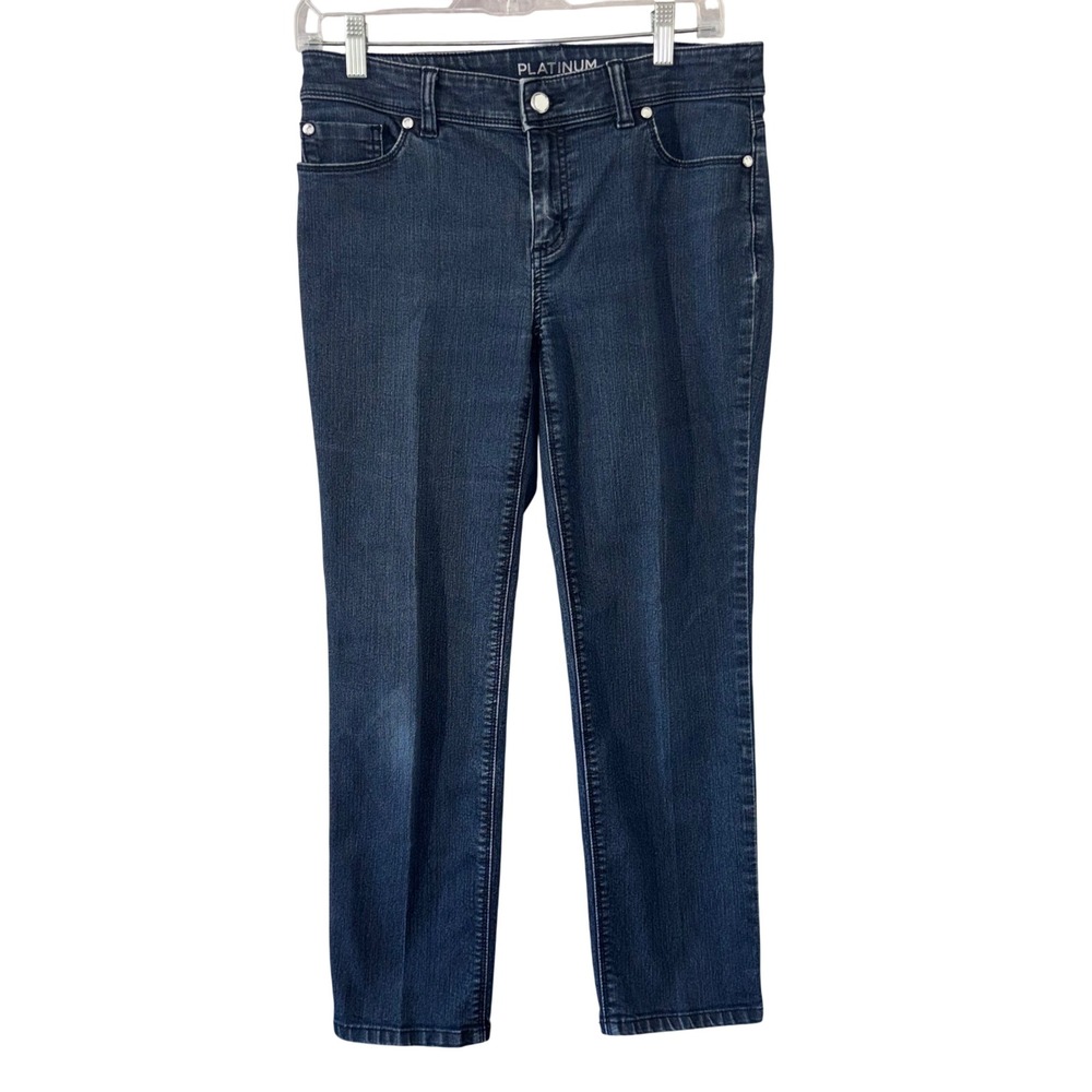 Chico's Women's Size 0 (Small) Platinum Jeans  Dark Wash Embellished Pocket Glam